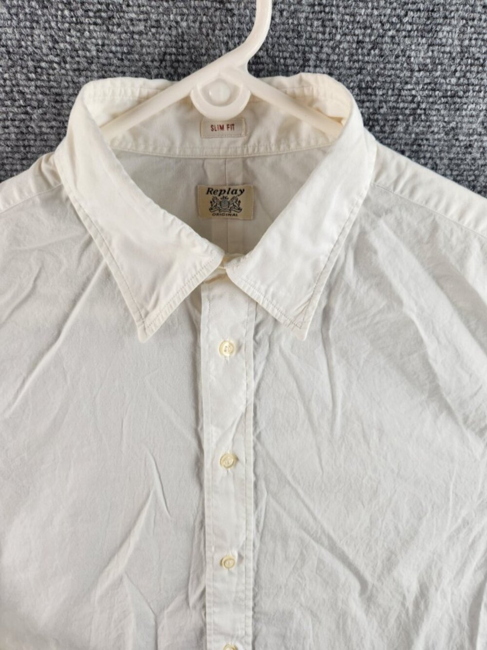 Replay Original Slim Fit White Long Sleeve Button Up Shirt Embroidered Logo